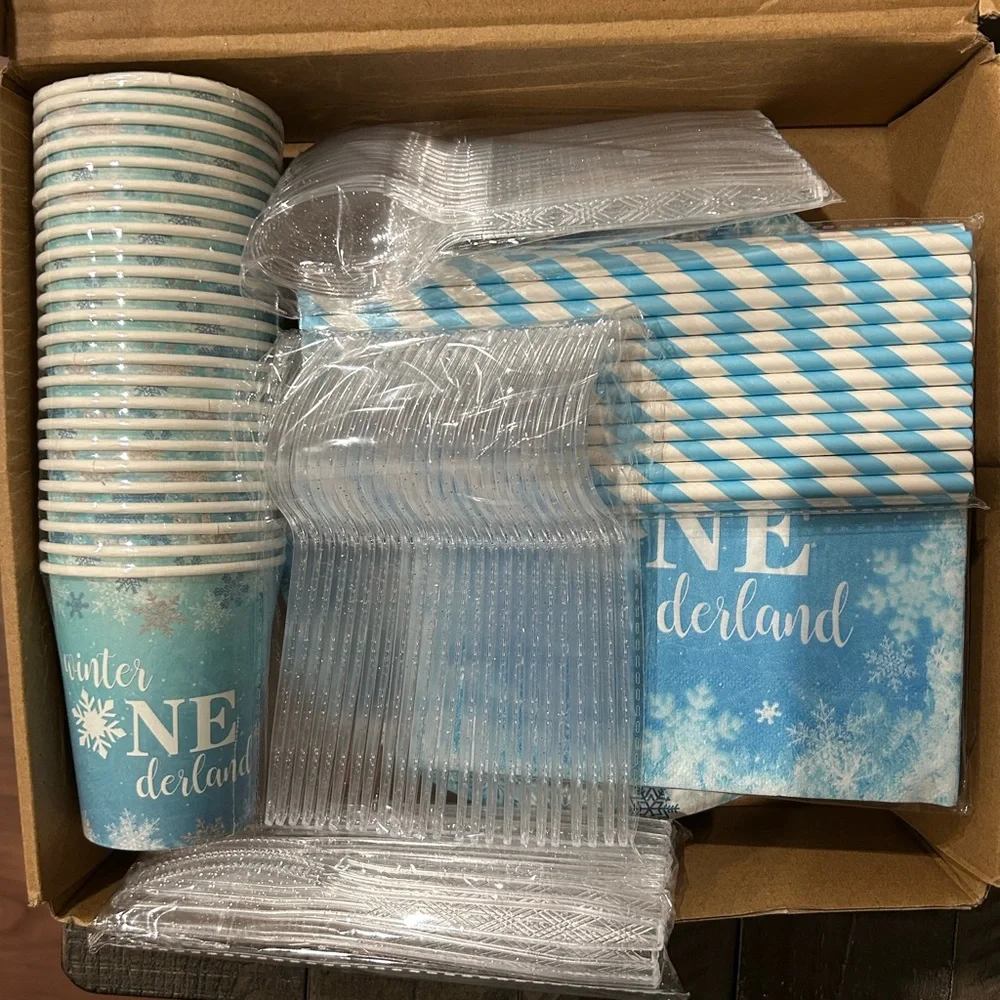 Winter one derland Party for 24 one birthday winter party plates cups fork New